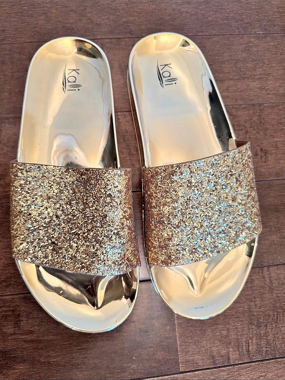 Kali Glitter Slide Sandals Metallic Gold